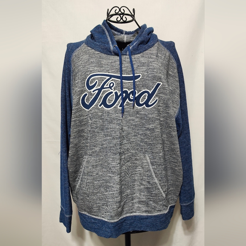 Ford Gray Heather Hoodie with Blue Raglan Sleeves